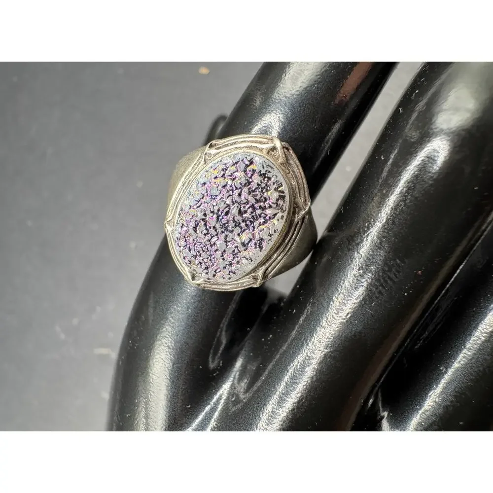 Vintage Purple Druzy Quartz Ring Sterling Silver 925 NB Signed Size 8